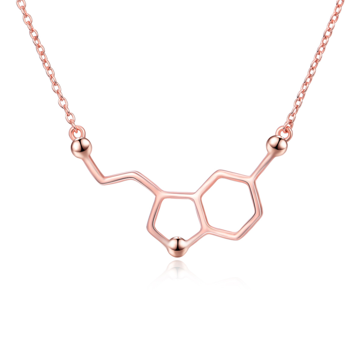 Sterling Silver with Rose Gold Plated Serotonin Molecule Pendant Necklace-1