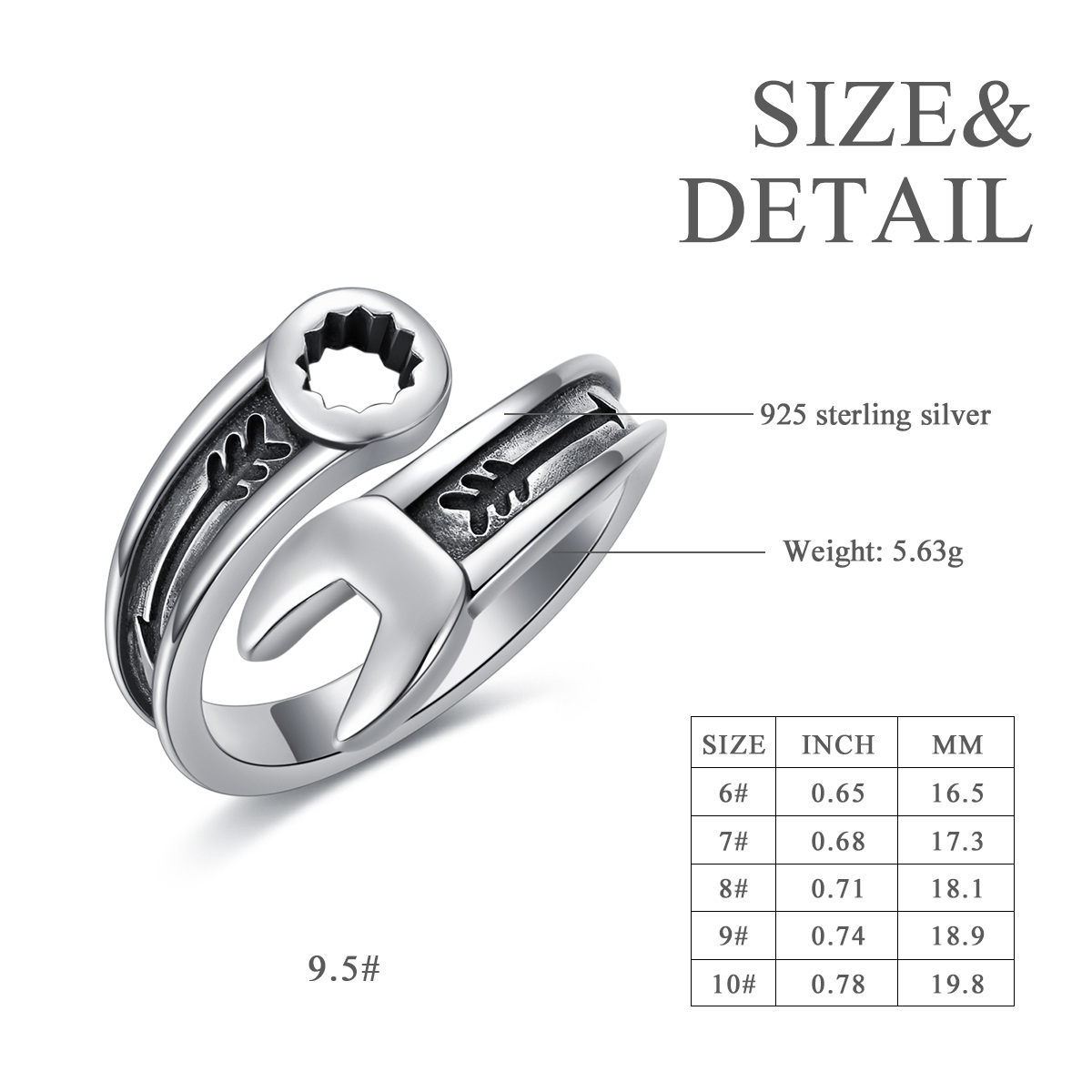Sterling Silver Wrench Open Ring-7