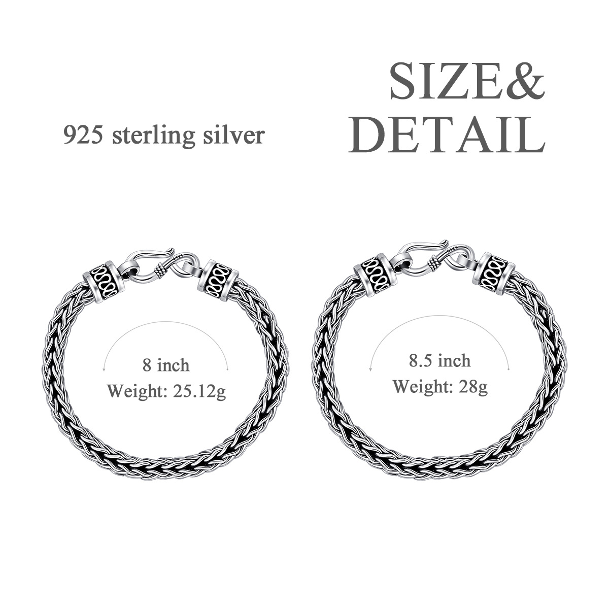 Bracelet en chaîne en argent sterling pour hommes-7