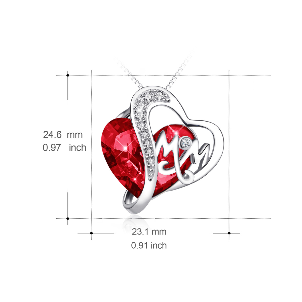 Collar de plata de ley en forma de corazón de cristal granate mamá colgante-5