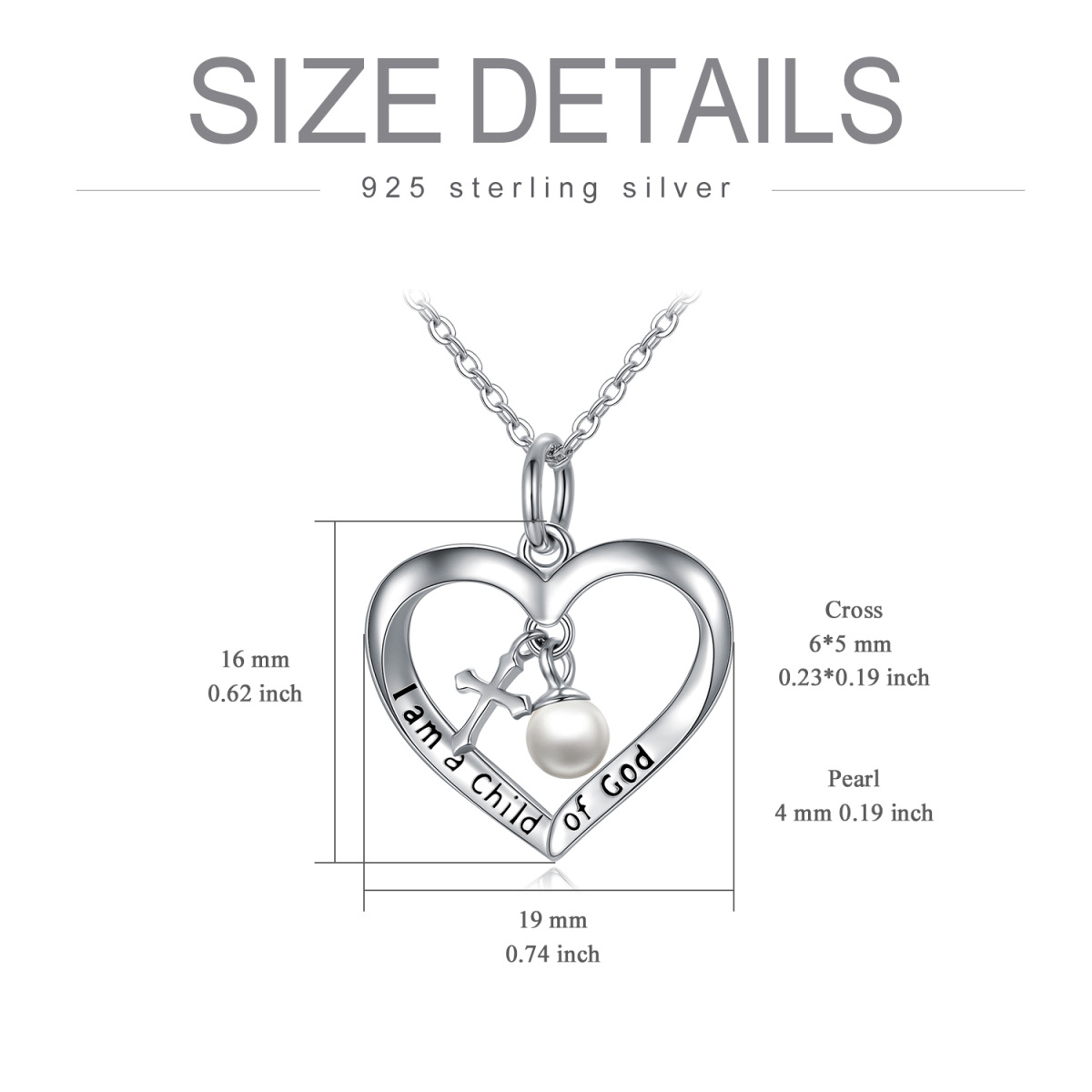 Sterling Silver Circular Shaped Pearl Cross & Heart Metal Choker Necklace with Engraved Word-6