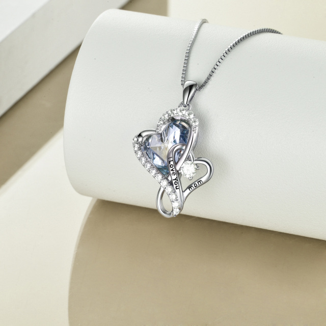 Sterling Silver Heart Shaped Crystal Grandmother & Mother Pendant Necklace with Engraved Word-4