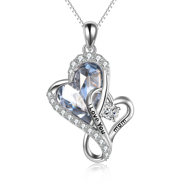 Sterling Silver Heart Shaped Crystal Grandmother & Mother Pendant Necklace with Engraved Word-1