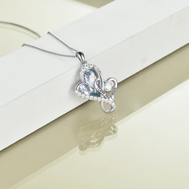 Sterling Silver Heart Shaped Crystal Grandmother & Mother Pendant Necklace with Engraved Word-3