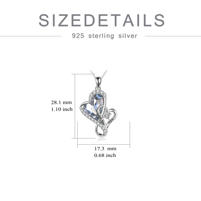 Sterling Silver Heart Shaped Crystal Grandmother & Mother Pendant Necklace with Engraved Word-5