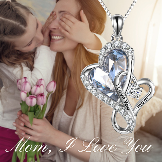 Sterling Silver Heart Shaped Crystal Grandmother & Mother Pendant Necklace with Engraved Word-6
