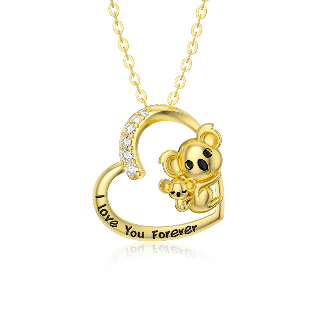 14K Gold Moissanite Koala & Heart Pendant Necklace-1