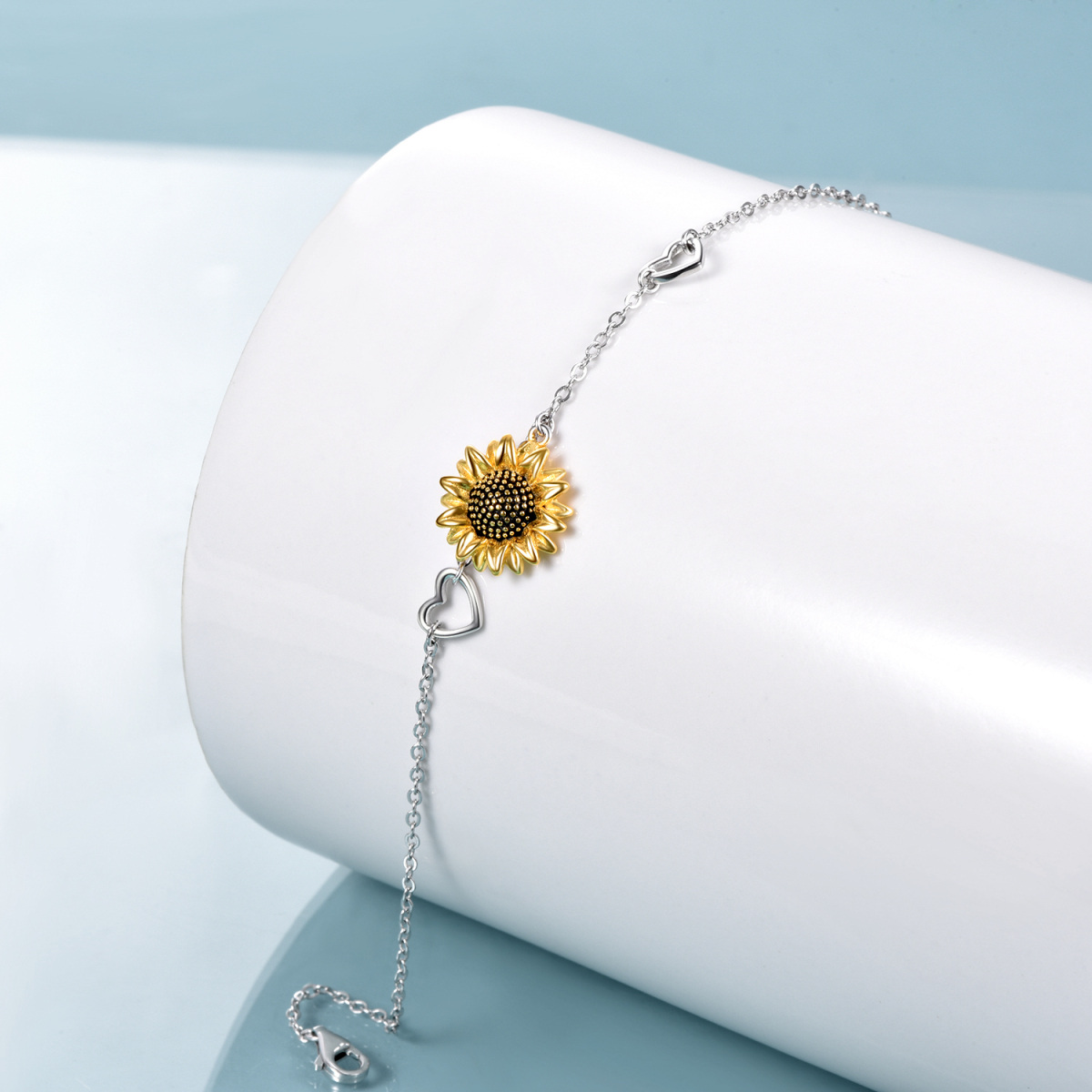 Bracelet de cheville en argent sterling bicolore avec tournesol et coeur-3