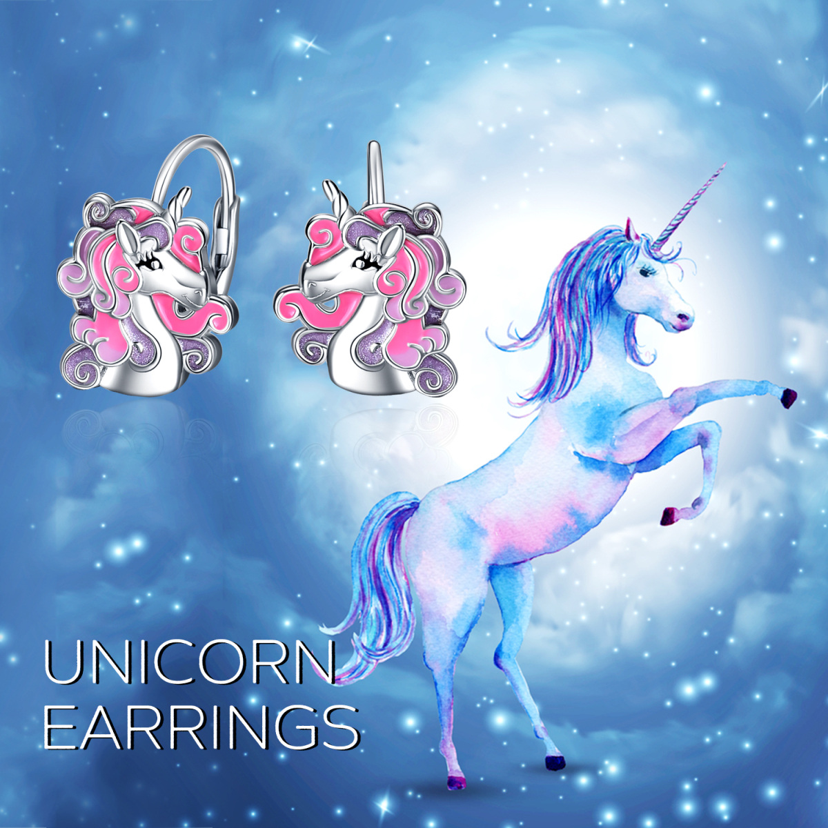 Sterling Silver Unicorn Lever-back Earrings-6