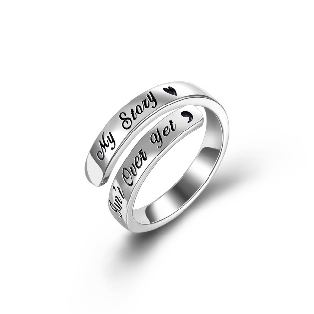 Sterling Silber Offener Ring mit eingraviertem Wort-0