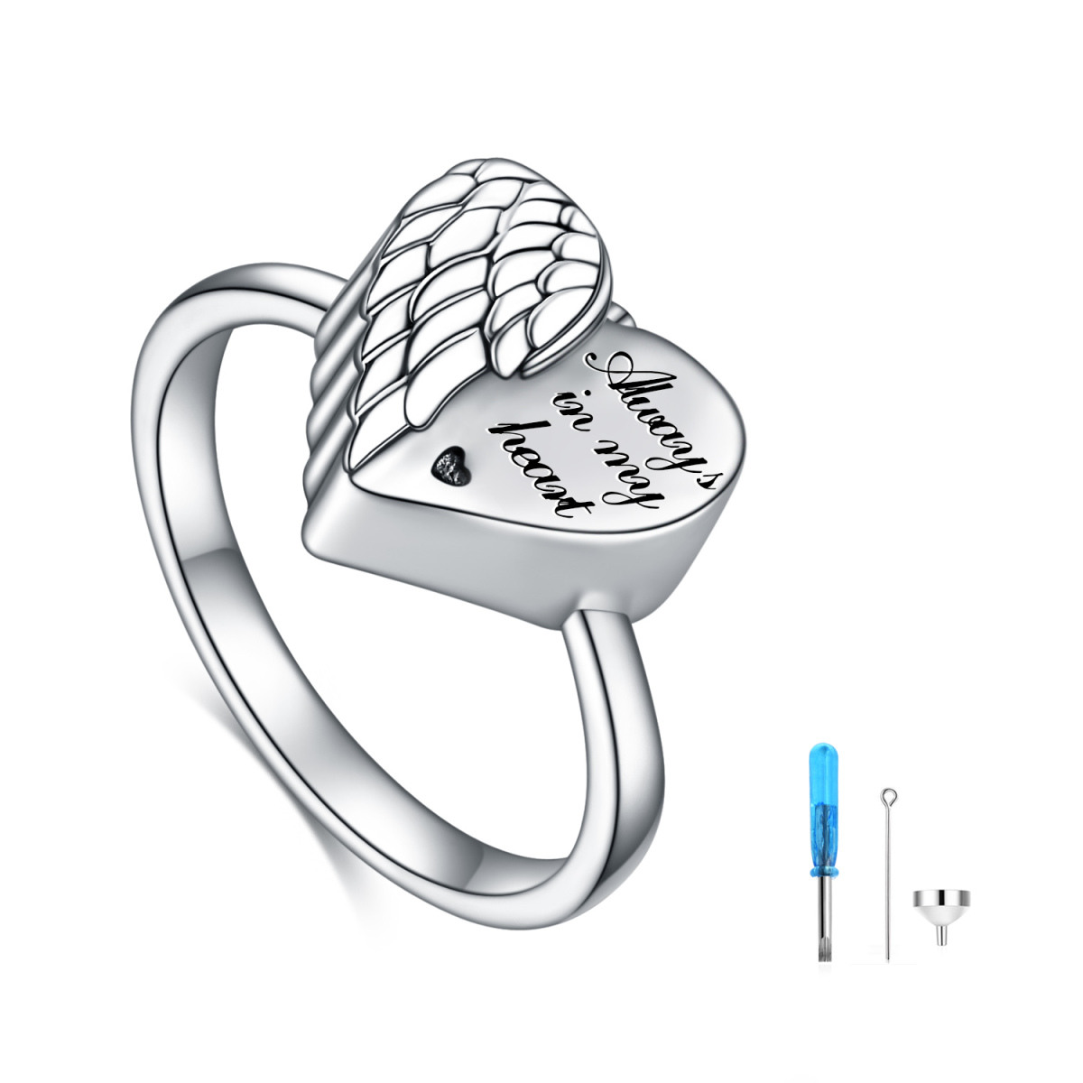 Sterling Silber Herz geformt Engelsflügel Urne Ring-1