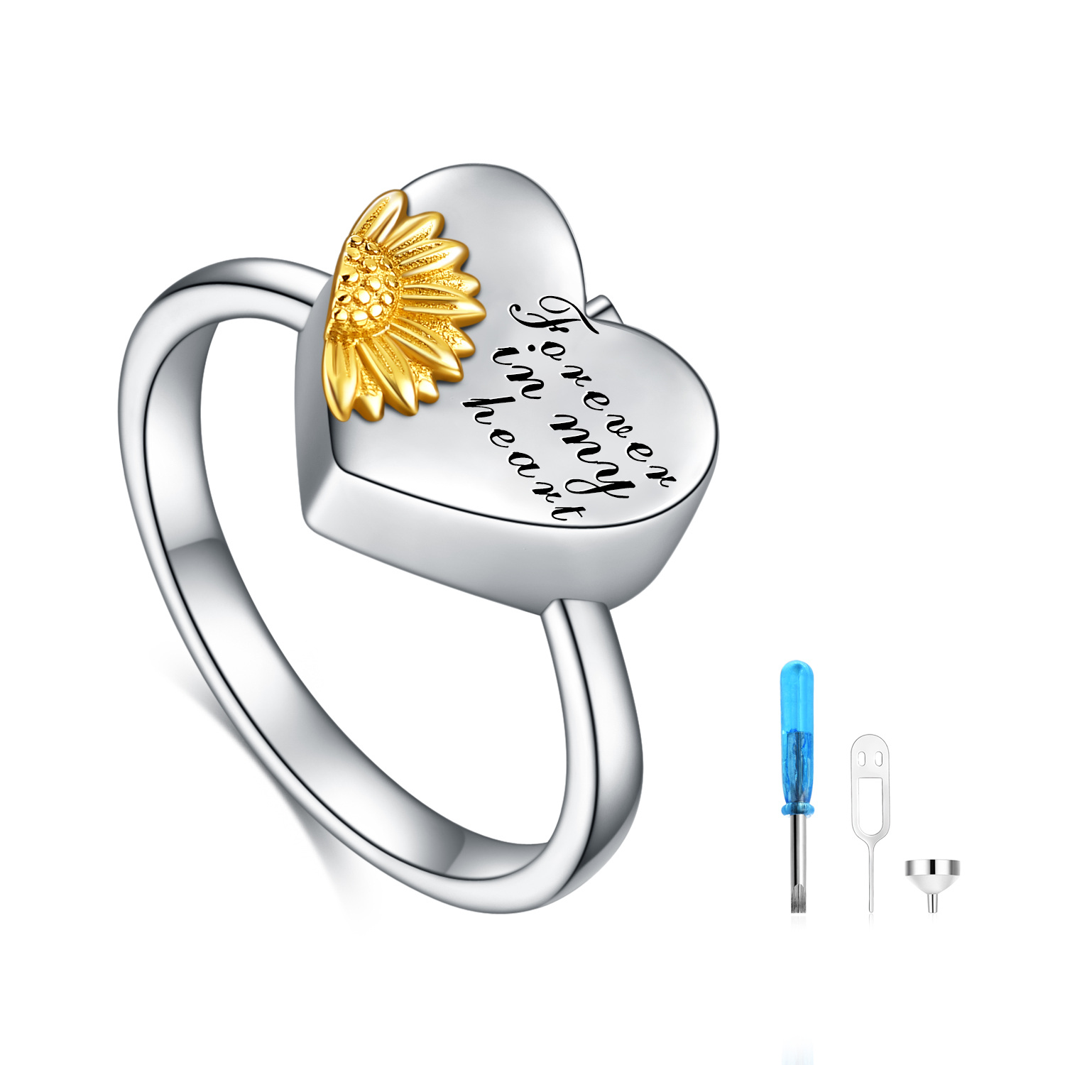 abc9609c03a6ec794cf5e1b23341c529PYJ0455 71 - Sterling Silver Wing Sunflower Cremation Urn  Holds Loved Ones Ashes Always in My Heart Ring for Ashes for Women