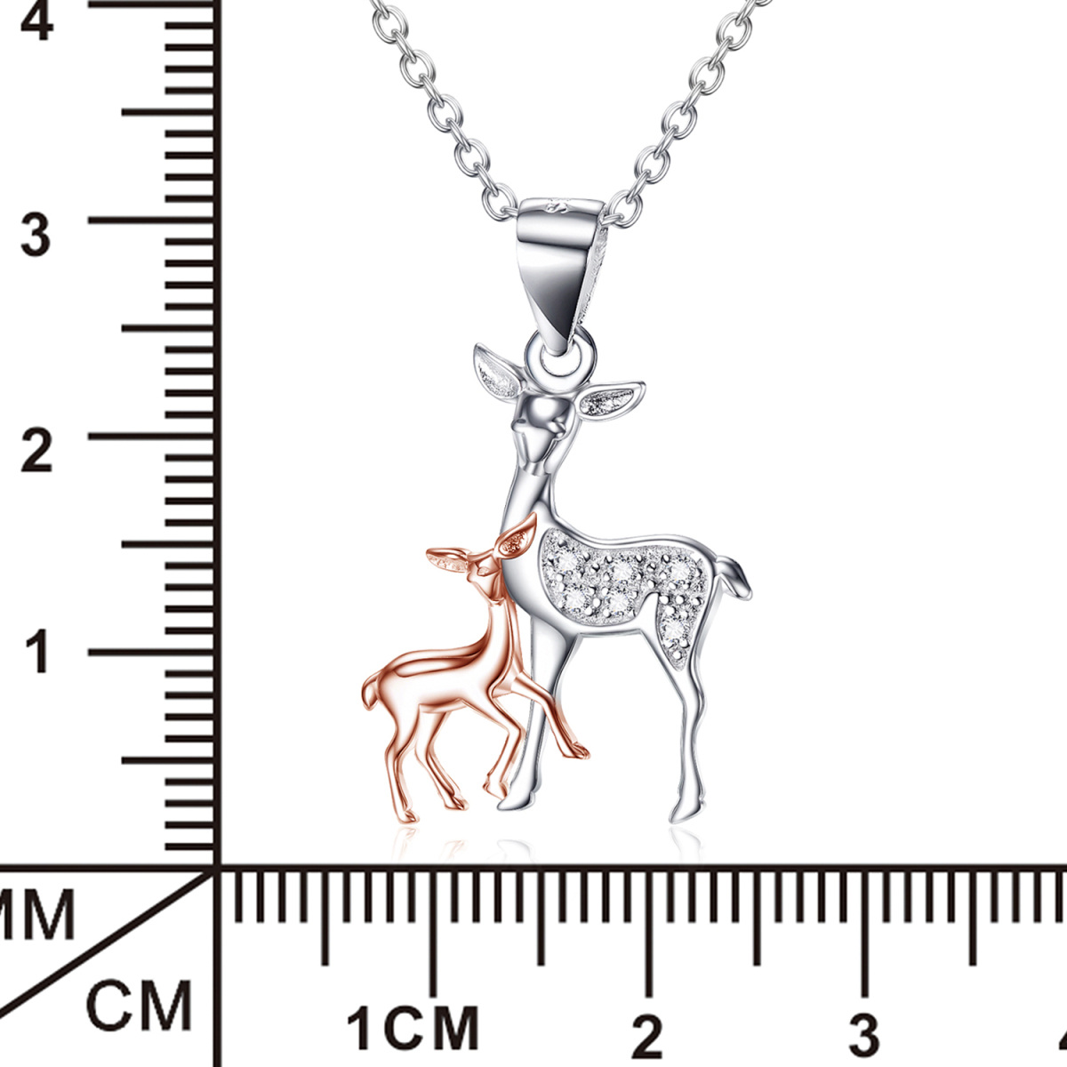 Sterling Silver Two-tone Circular Shaped Cubic Zirconia Elk Pendant Necklace-6