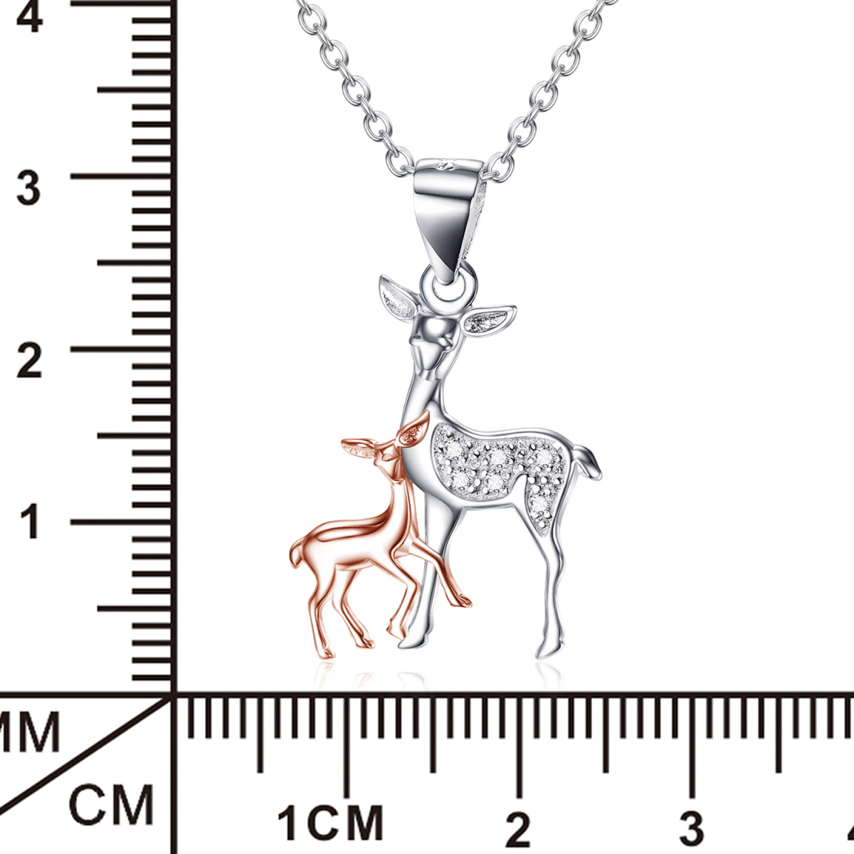 Sterling Silber zweifarbig kreisförmig Cubic Zirkonia Elch Anhänger Halskette-6