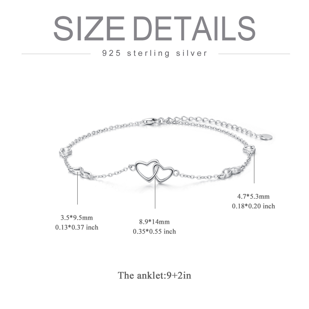 Bracelet de cheville en argent sterling avec cœur-5