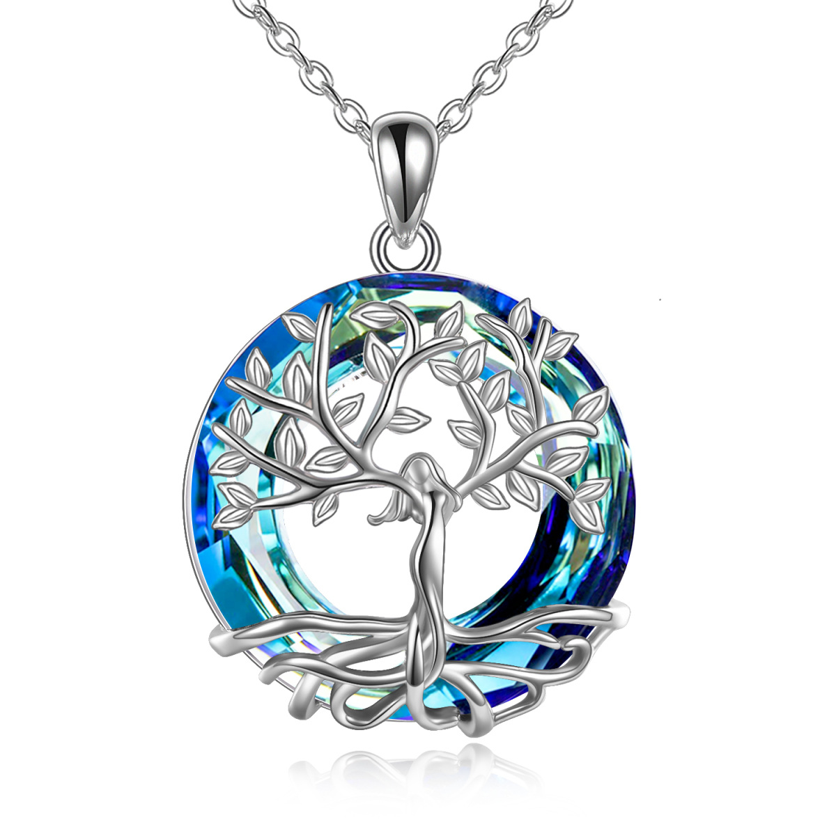 Sterling Silver Tree Of Life Crystal Pendant Necklace-1