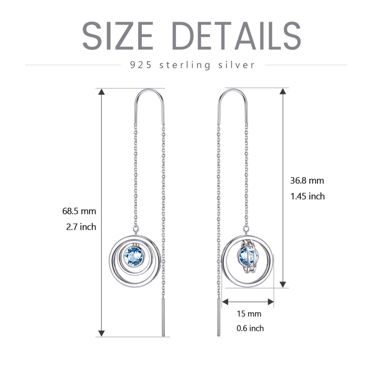 Sterling Silver Circular Shaped Crystal Round Drop Earrings-8