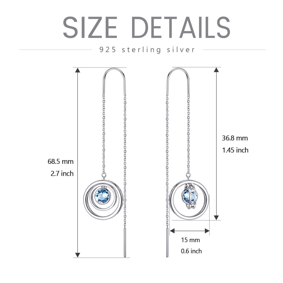 Boucles d'oreilles en argent sterling avec pendentifs en cristal de forme circulaire-8