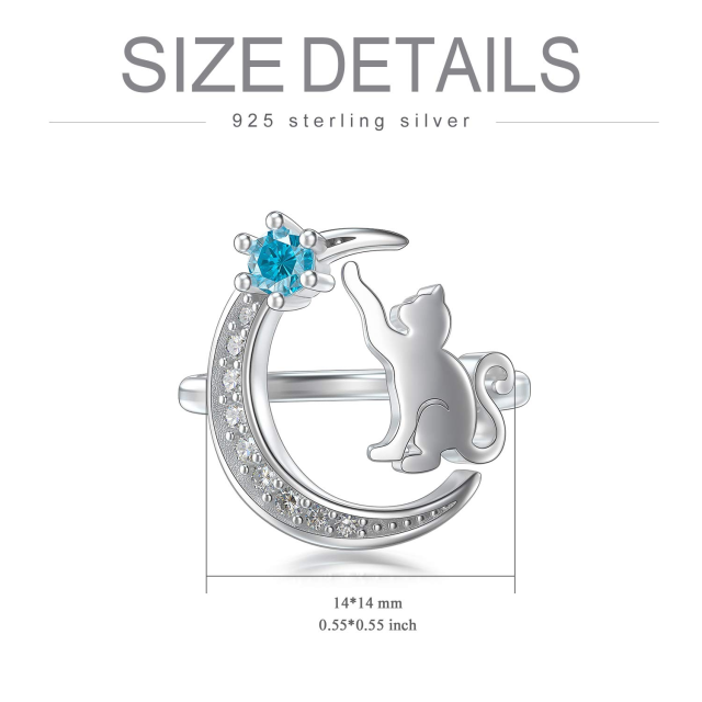 Anel aberto de gato de zircônia cúbica em formato circular de prata esterlina-4
