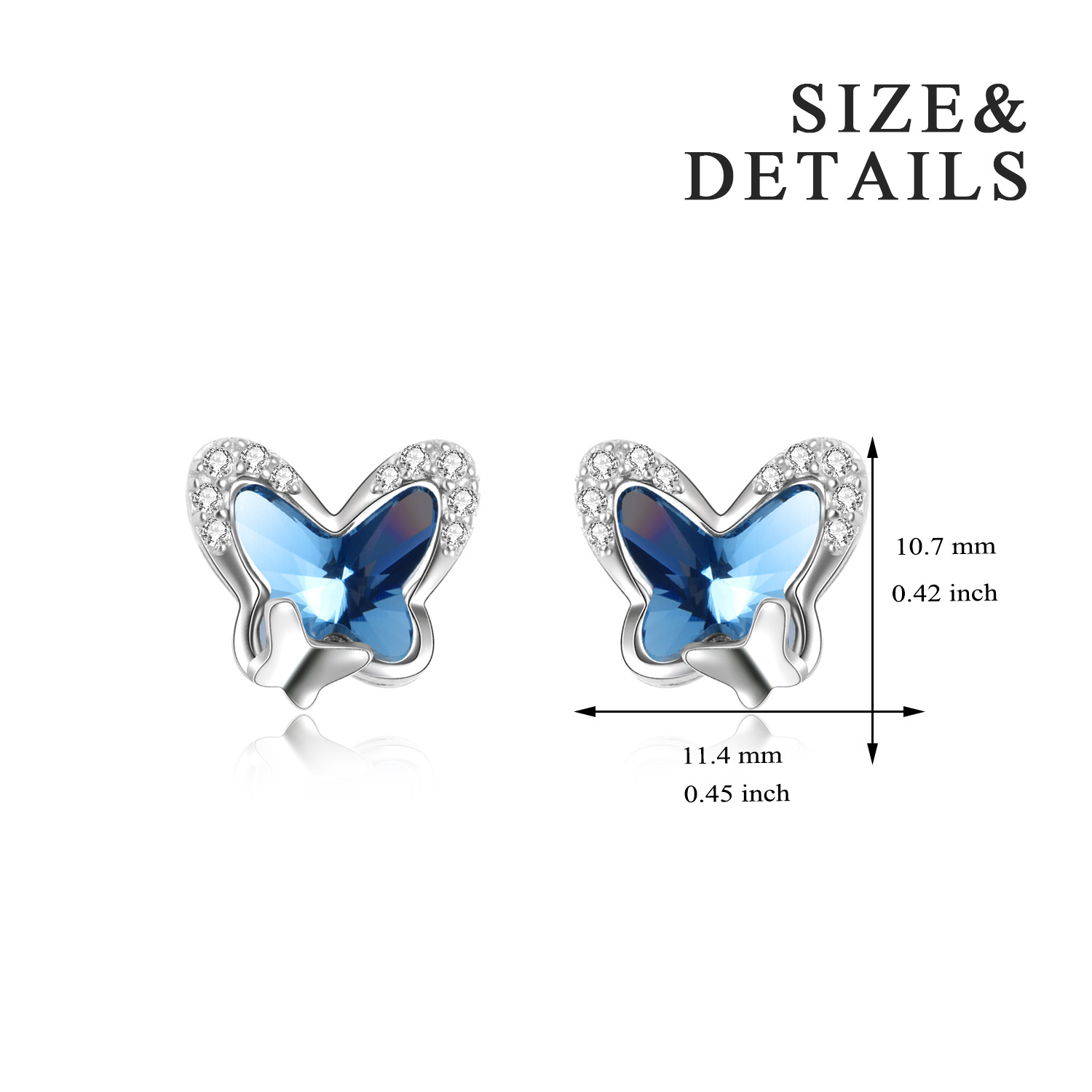 436210eced17223f112b48d56586f902PYE03584 - 925 Sterling Silver Butterfly Stud Earrings Hypoallergenic Earring Fine Jewelry Gift for Women Girls