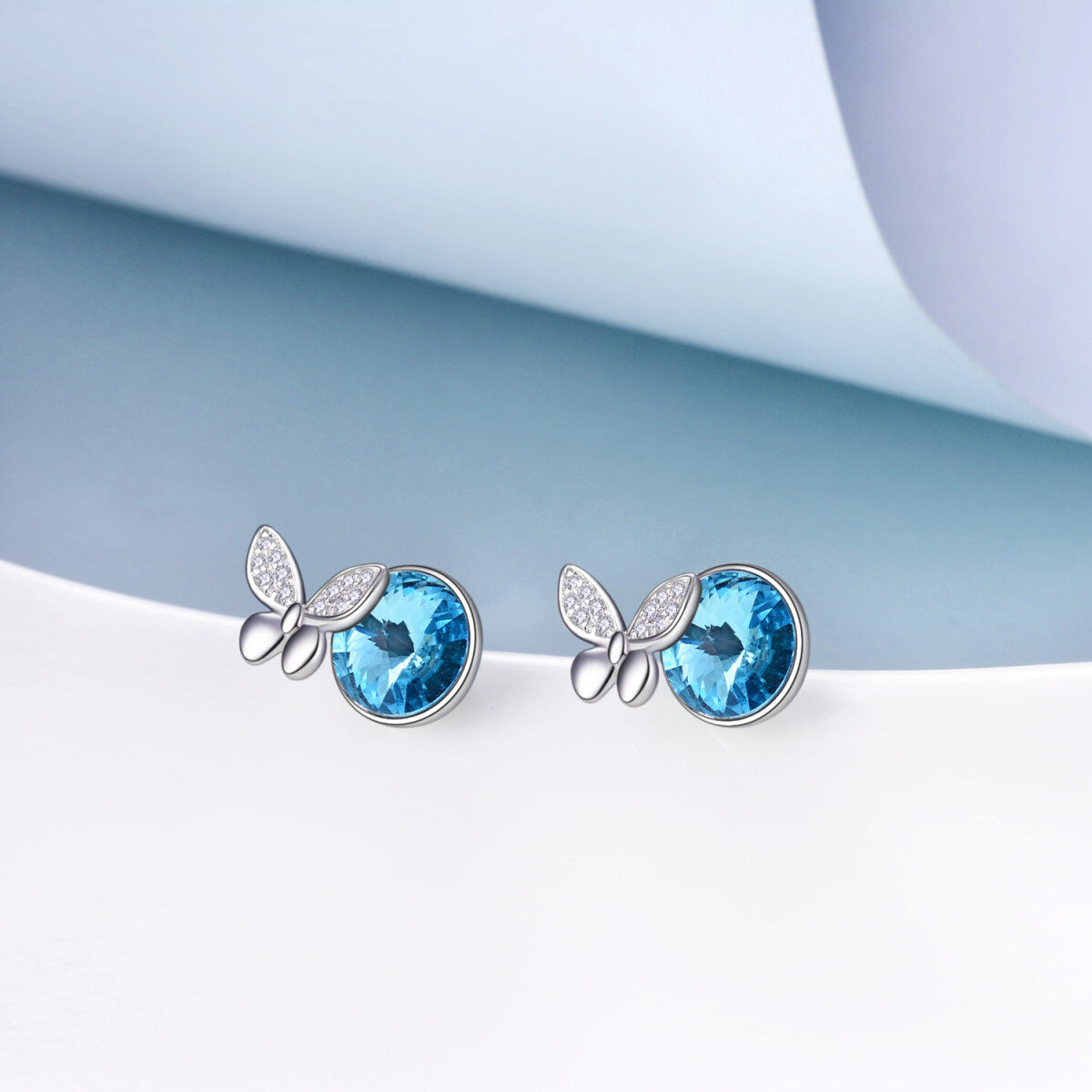 Sterling Silver Crystal Butterfly Stud Earrings-3