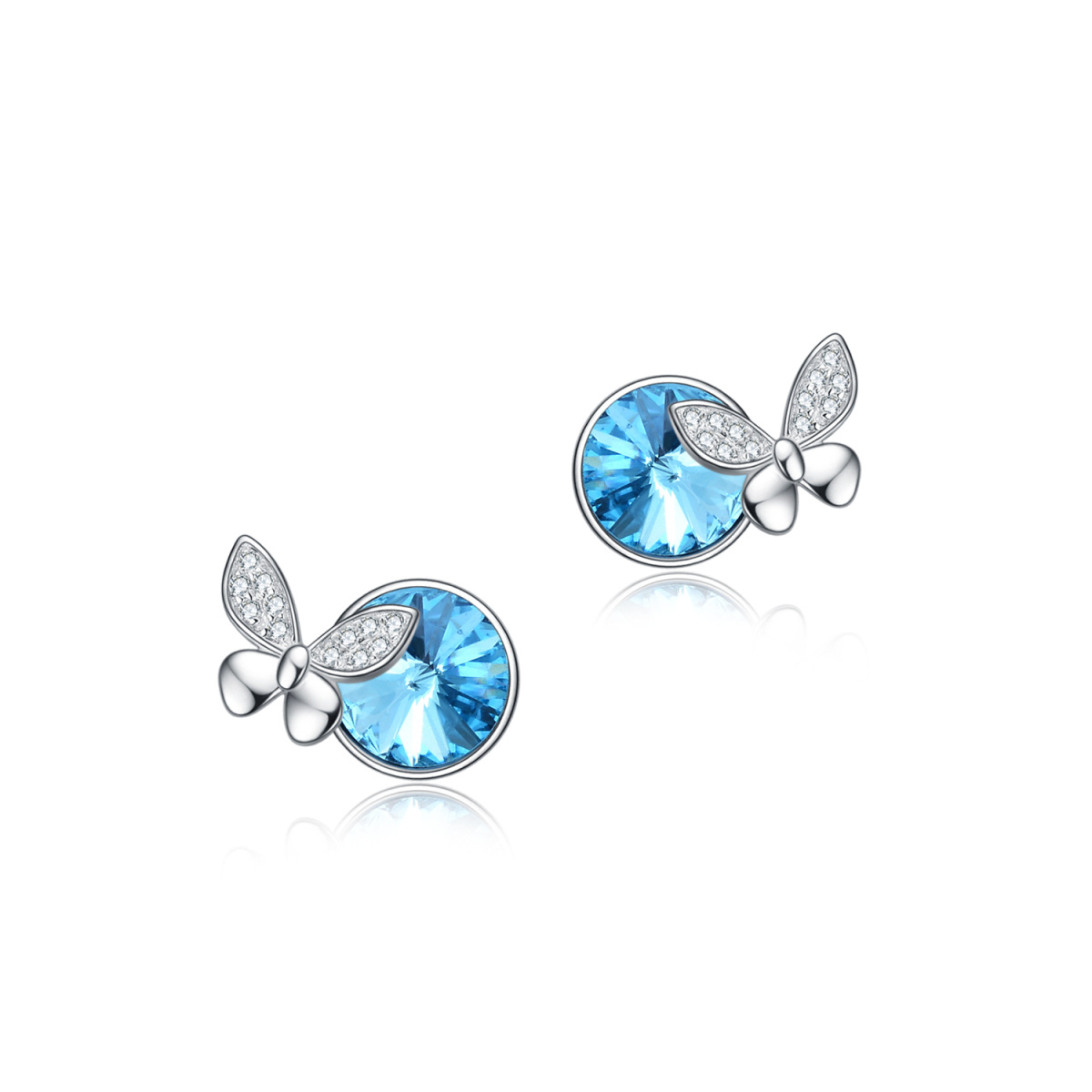 Sterling Silver Blue Crystal Butterfly Stud Earrings-1