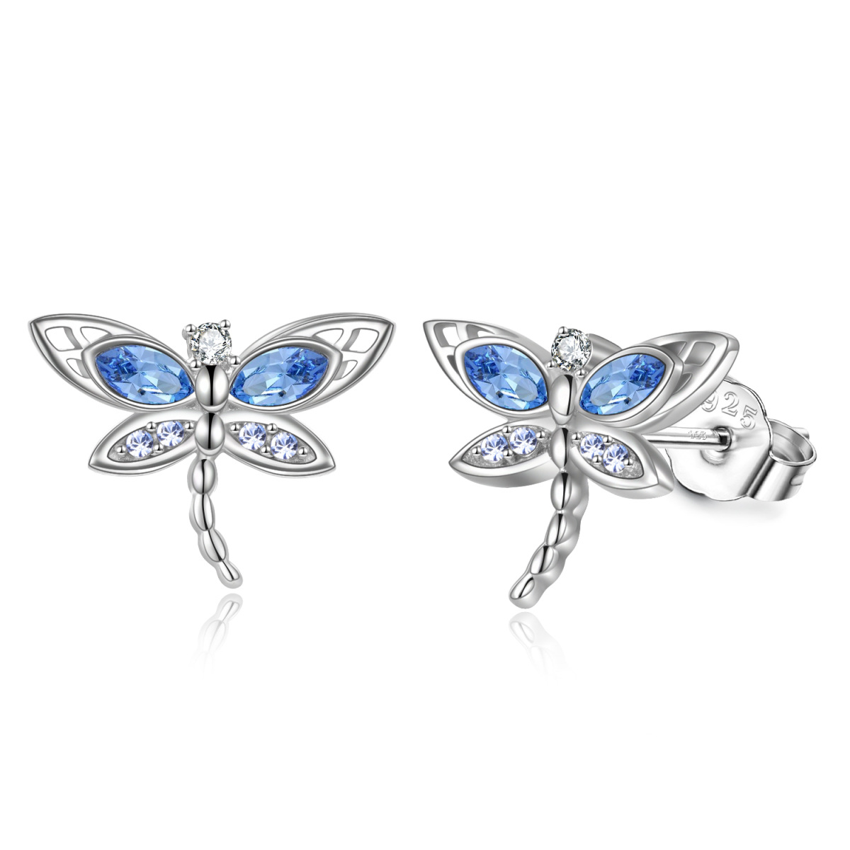 Sterling Silver Crystal Dragonfly Stud Earrings-1