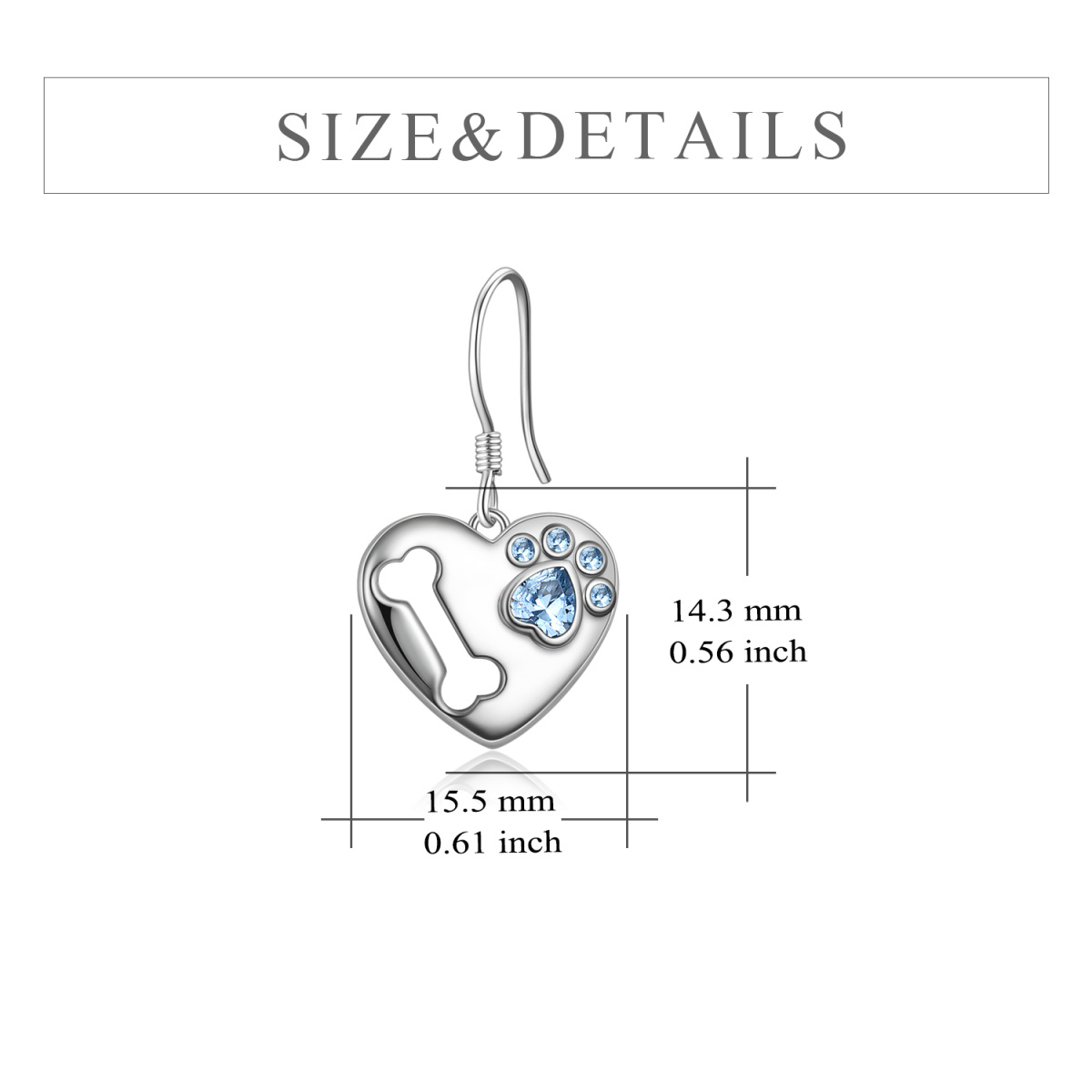 Sterling Silber Cubic Zirkonia Pfote & Knochen & Herz Tropfen Ohrringe-4