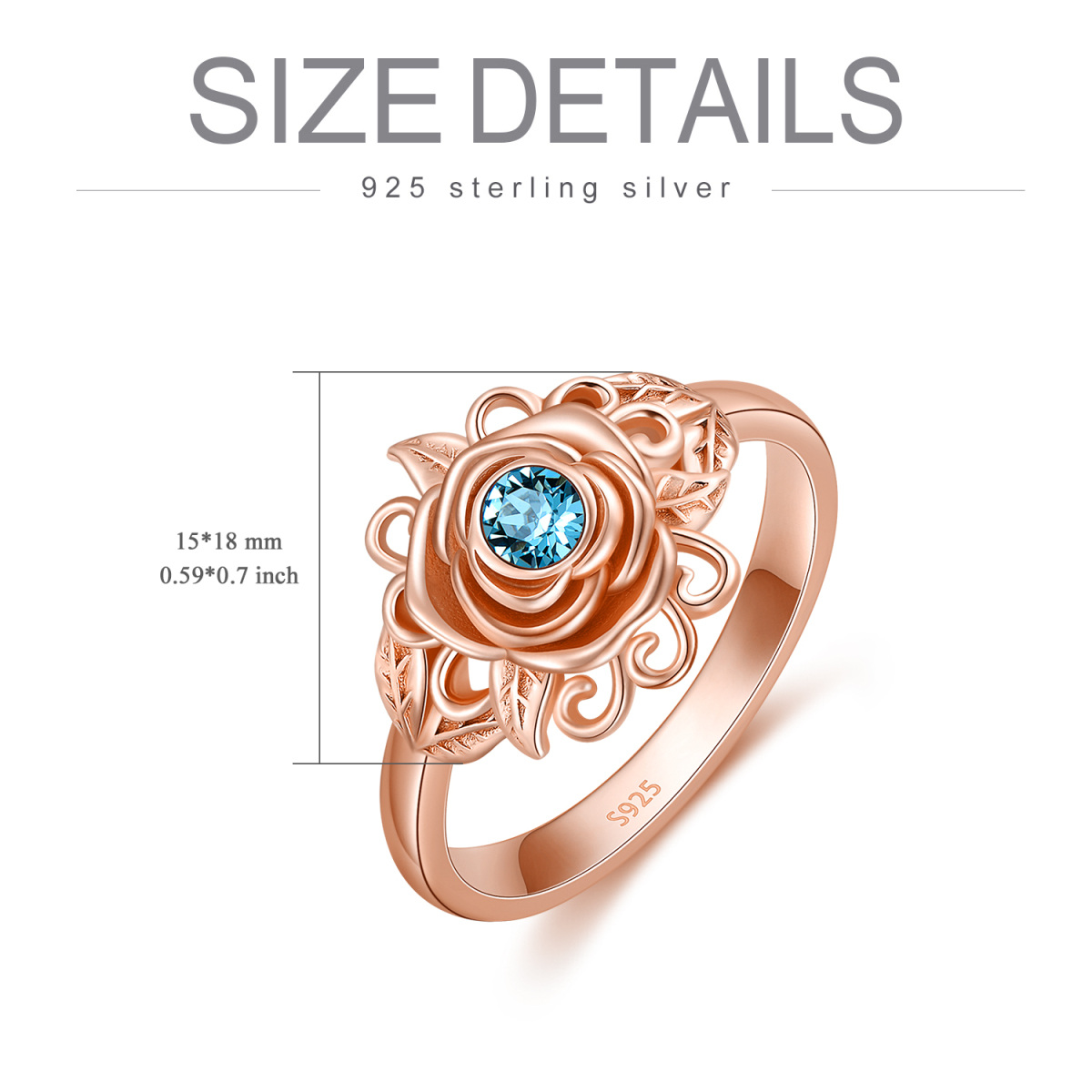 Sterling Silver with Rose Gold Plated Circular Shaped Crystal Rose Ring-6