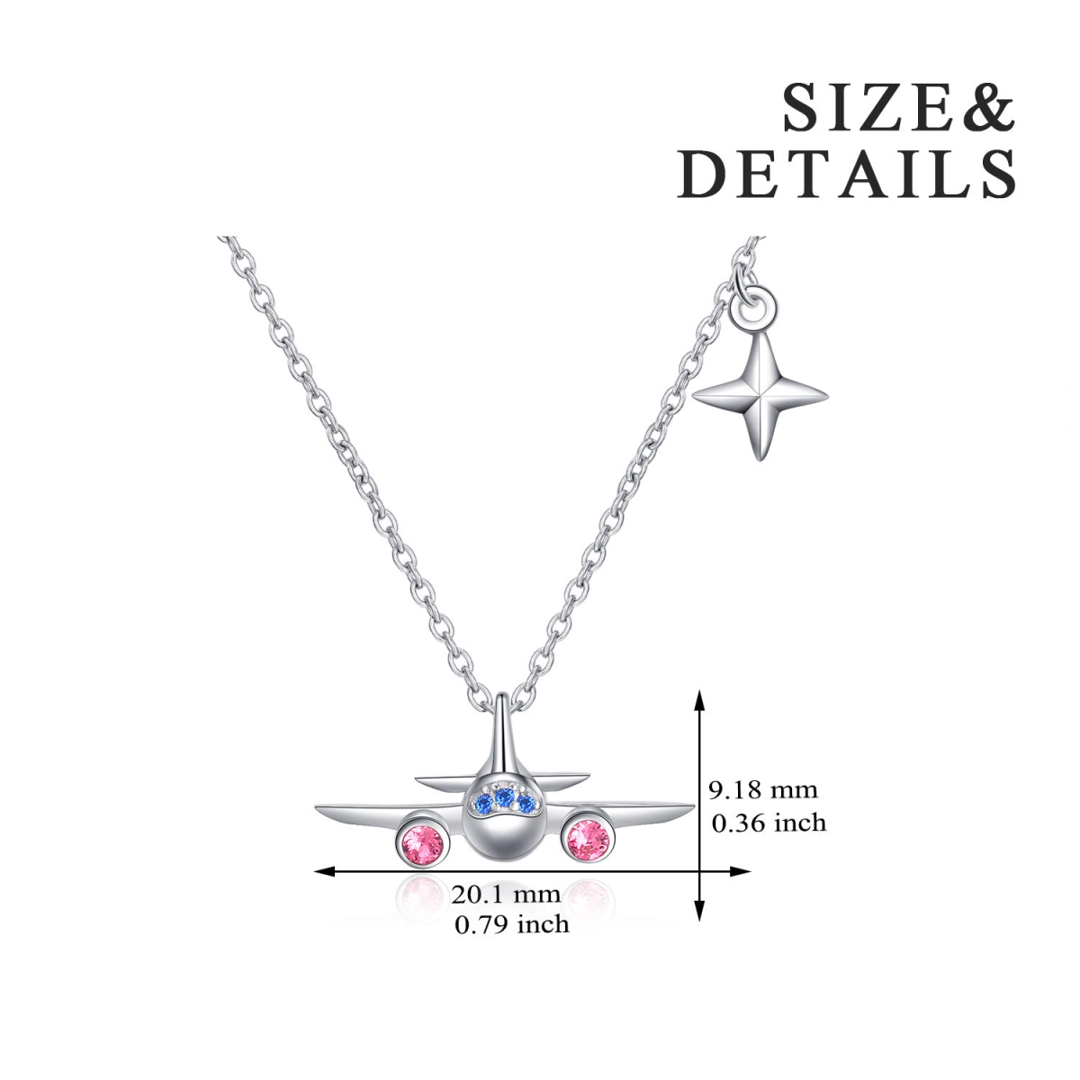 Sterling Silver Circular Shaped Crystal Airplane & Star Pendant Necklace-5
