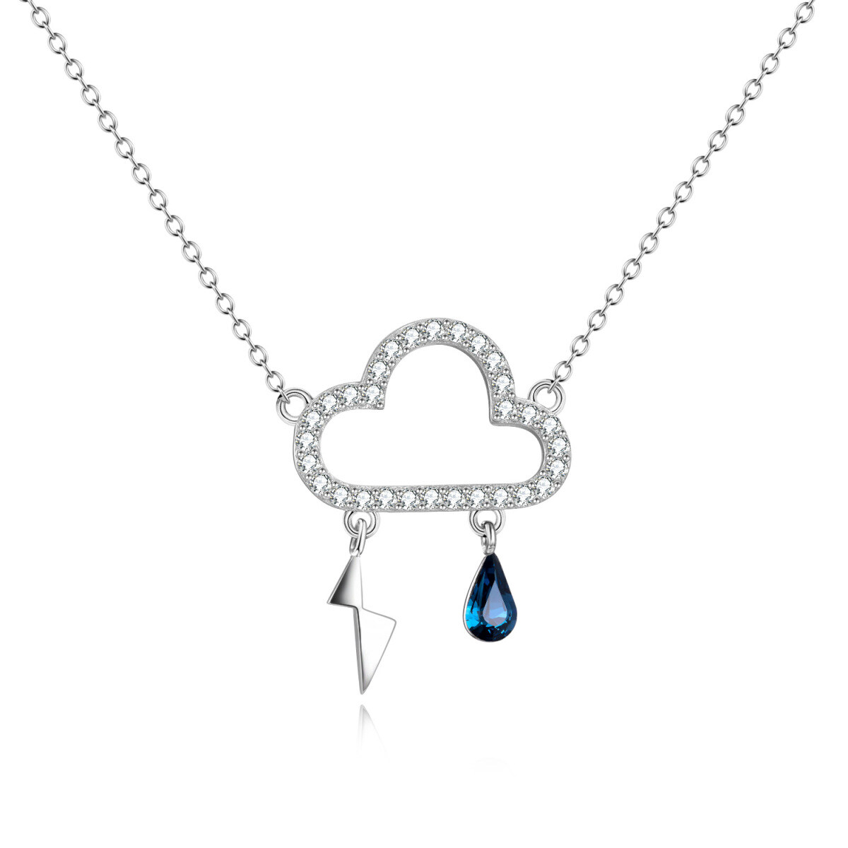 Sterling Silver Crystal Clouds Pendant Necklace-1