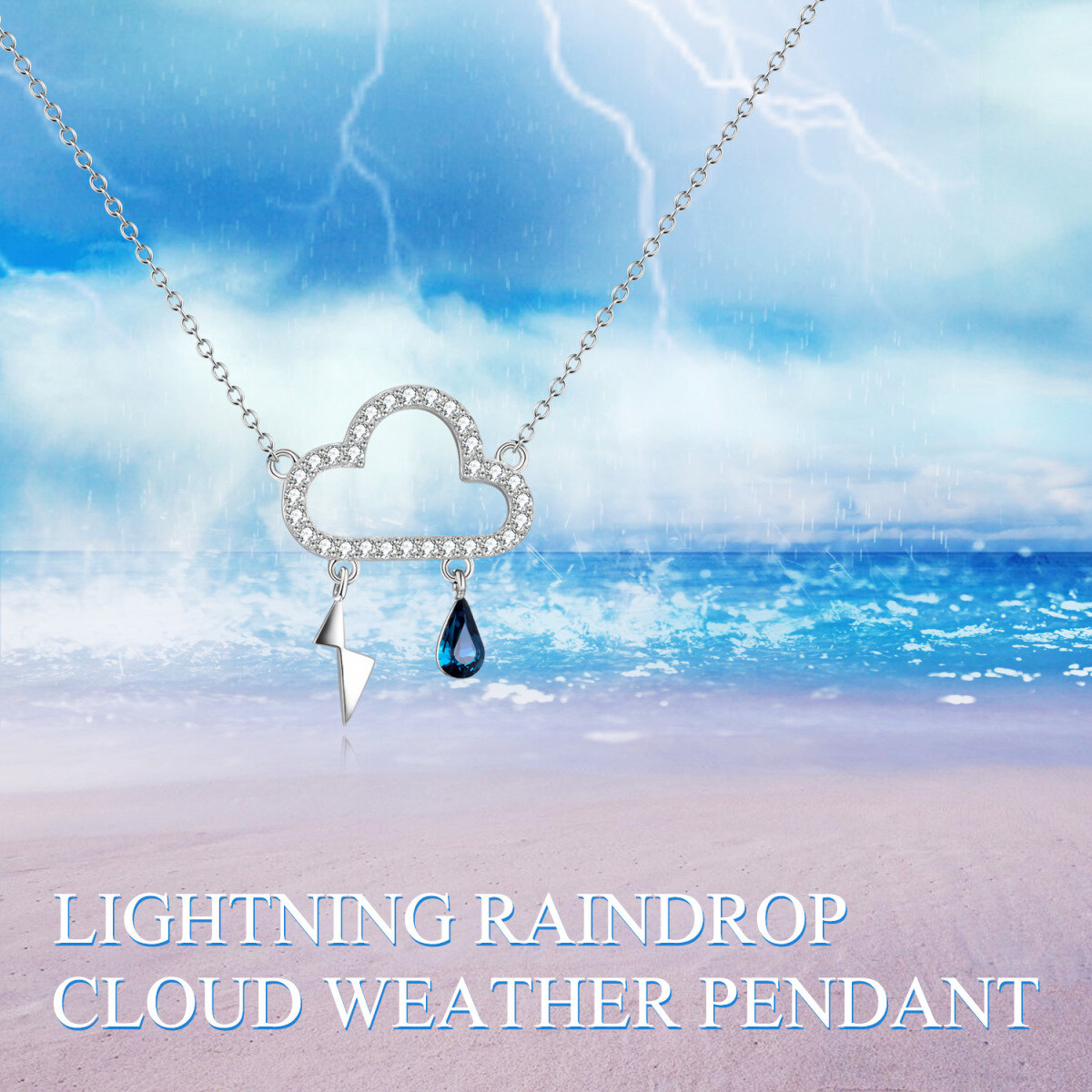 Sterling Silver Crystal Clouds Pendant Necklace-5