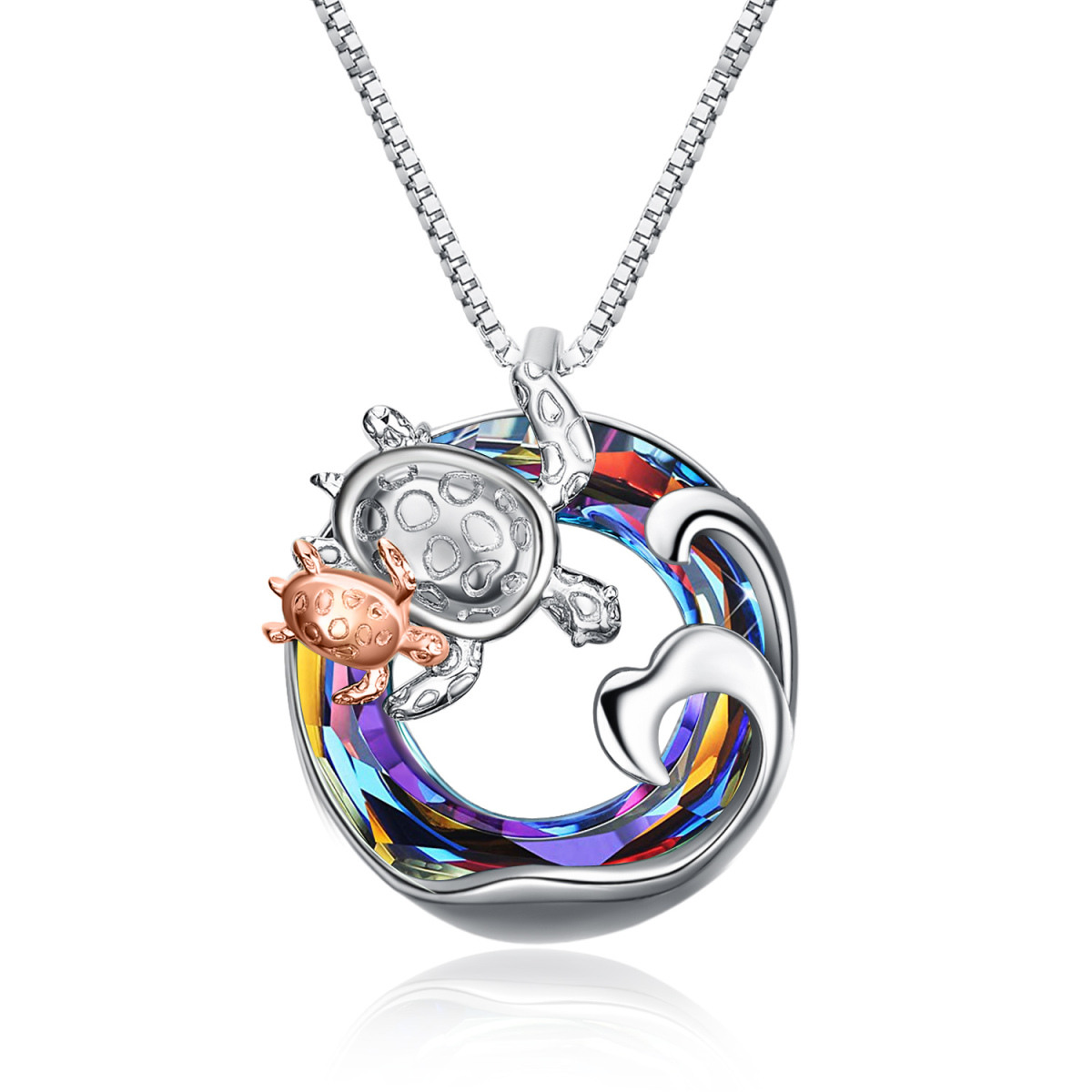 Collier en argent sterling avec pendentif circulaire en forme de tortue de mer et de crist-1