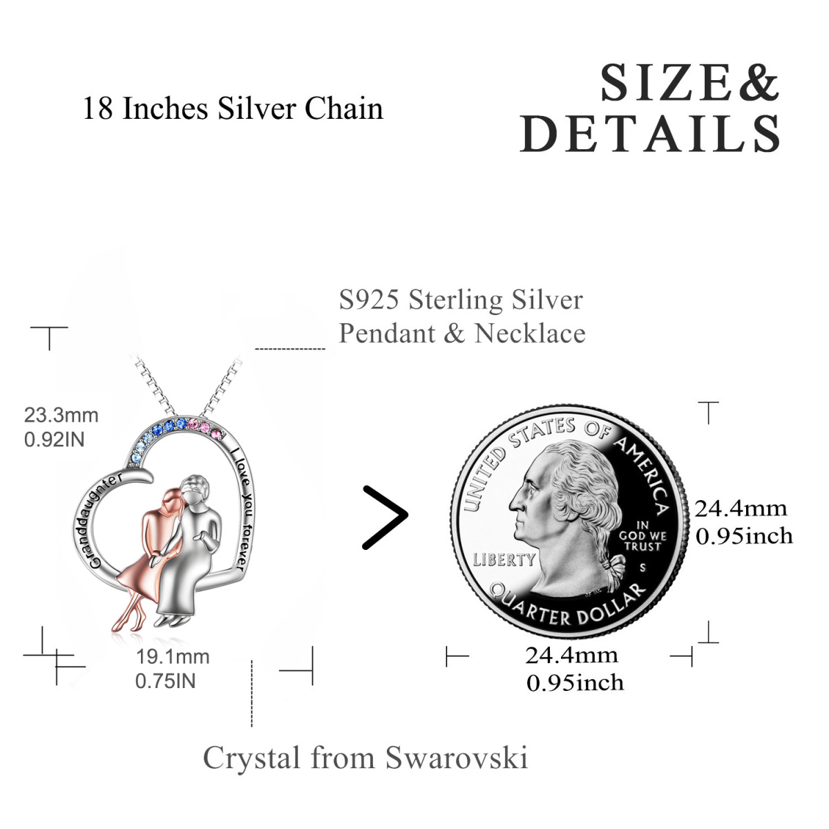 Sterling Silber zweifarbig kreisförmig Cubic Zirkonia Großmutter & Herz Anhänger Halskette-6