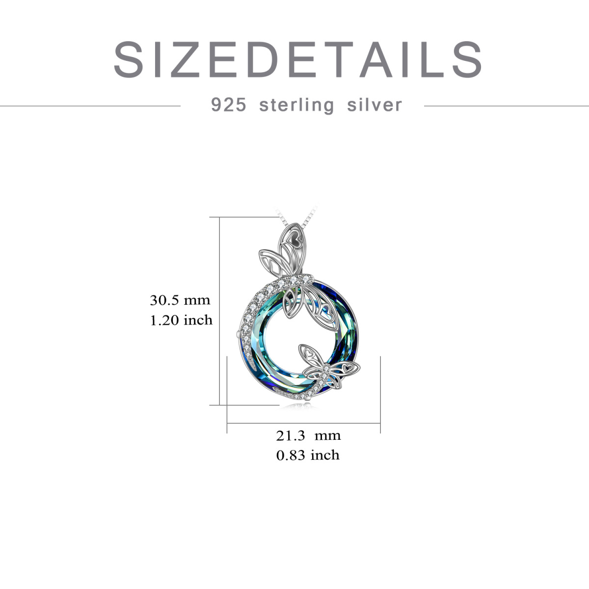 Sterling Silber kreisförmig Libelle Kristall Anhänger Halskette-6
