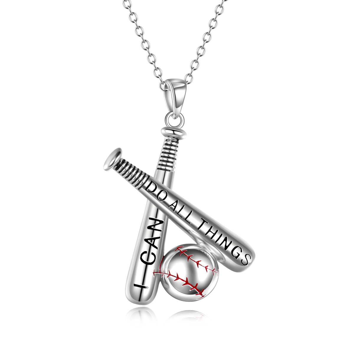 Sterling Silver Baseball Pendant Necklace with Engraved Word-1