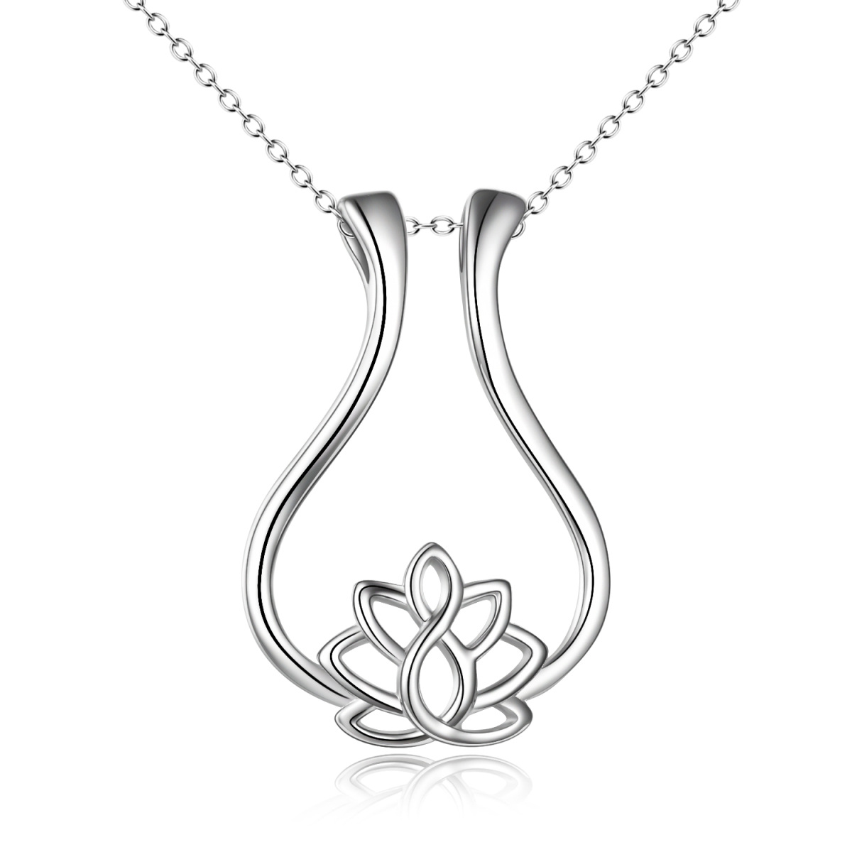 Sterling Silber Lotus & Ring-Halter Anhänger Halskette-1