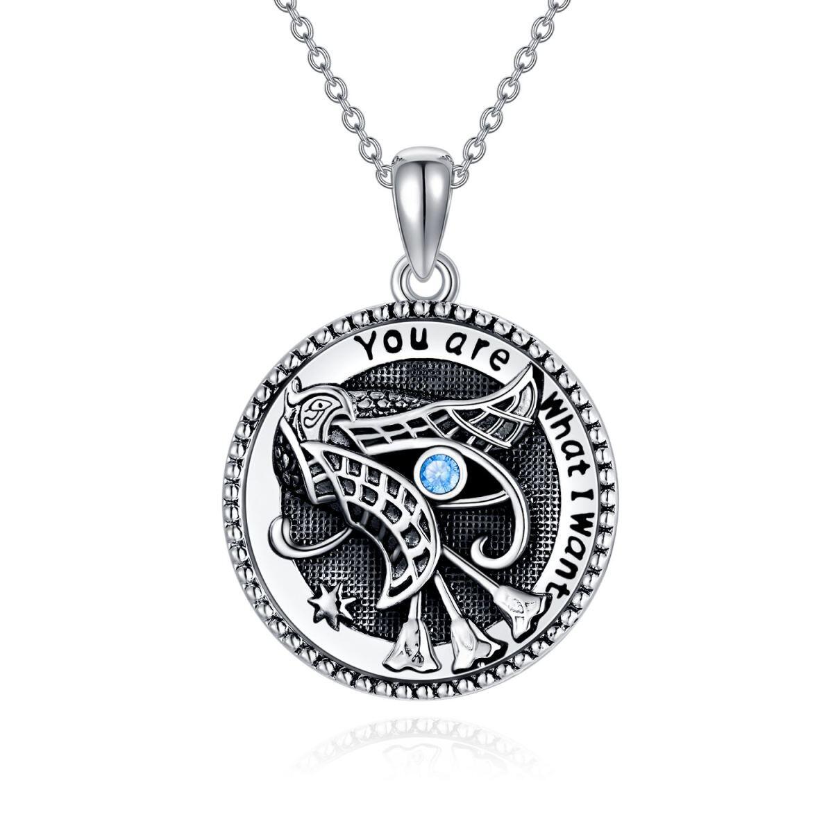 Sterling Silver Cubic Zirconia Owl Pendant Necklace with Engraved Word-1