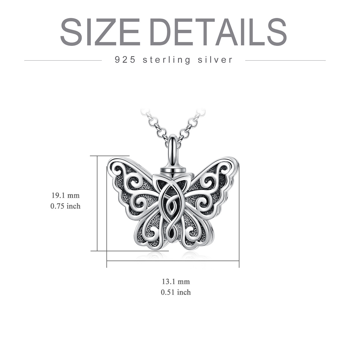 Sterling Silber Vintage Celtic Knot Schmetterling Urne Halskette für Asche-7