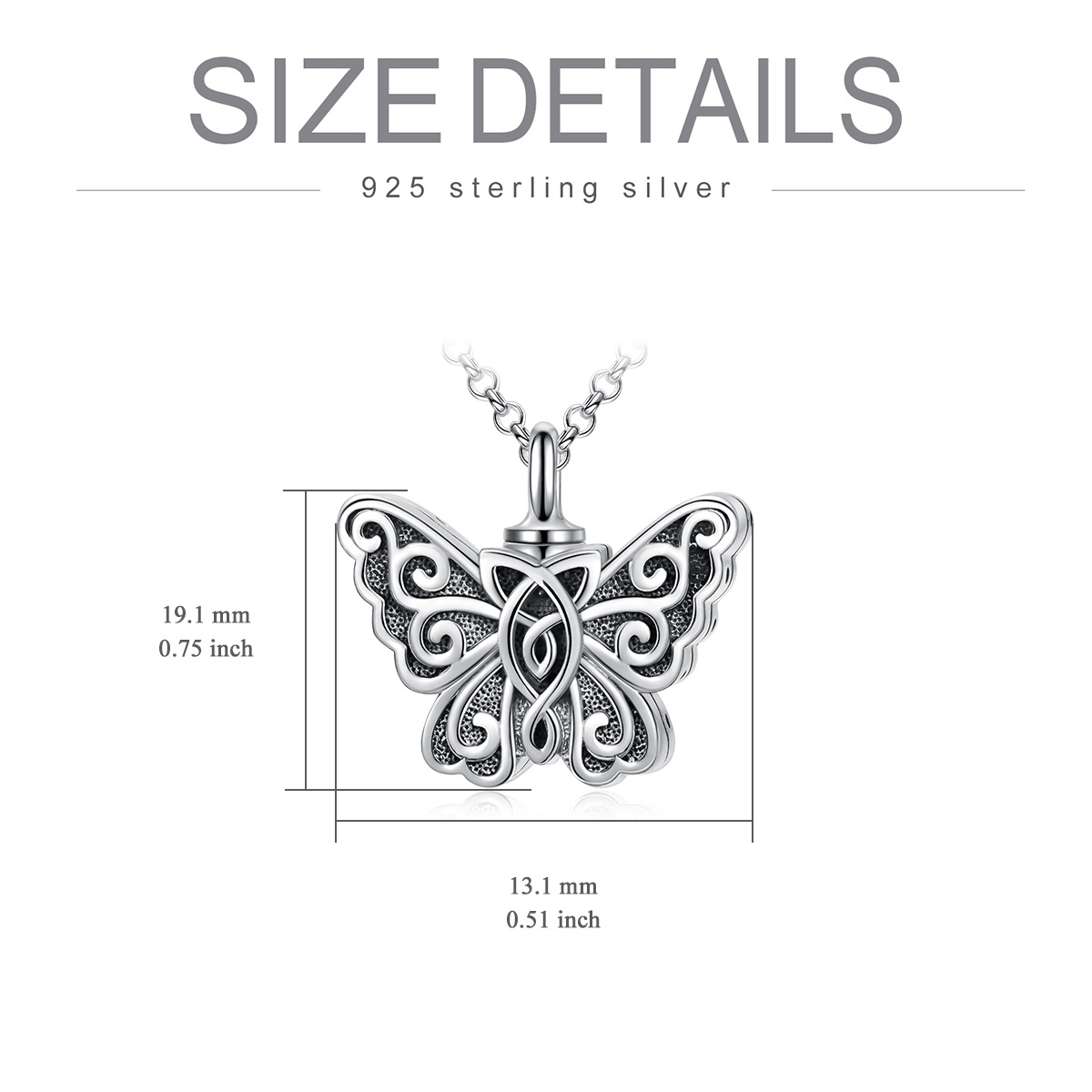 Collier d'urne en argent sterling pour cendres avec nœud celtique et papillon-7