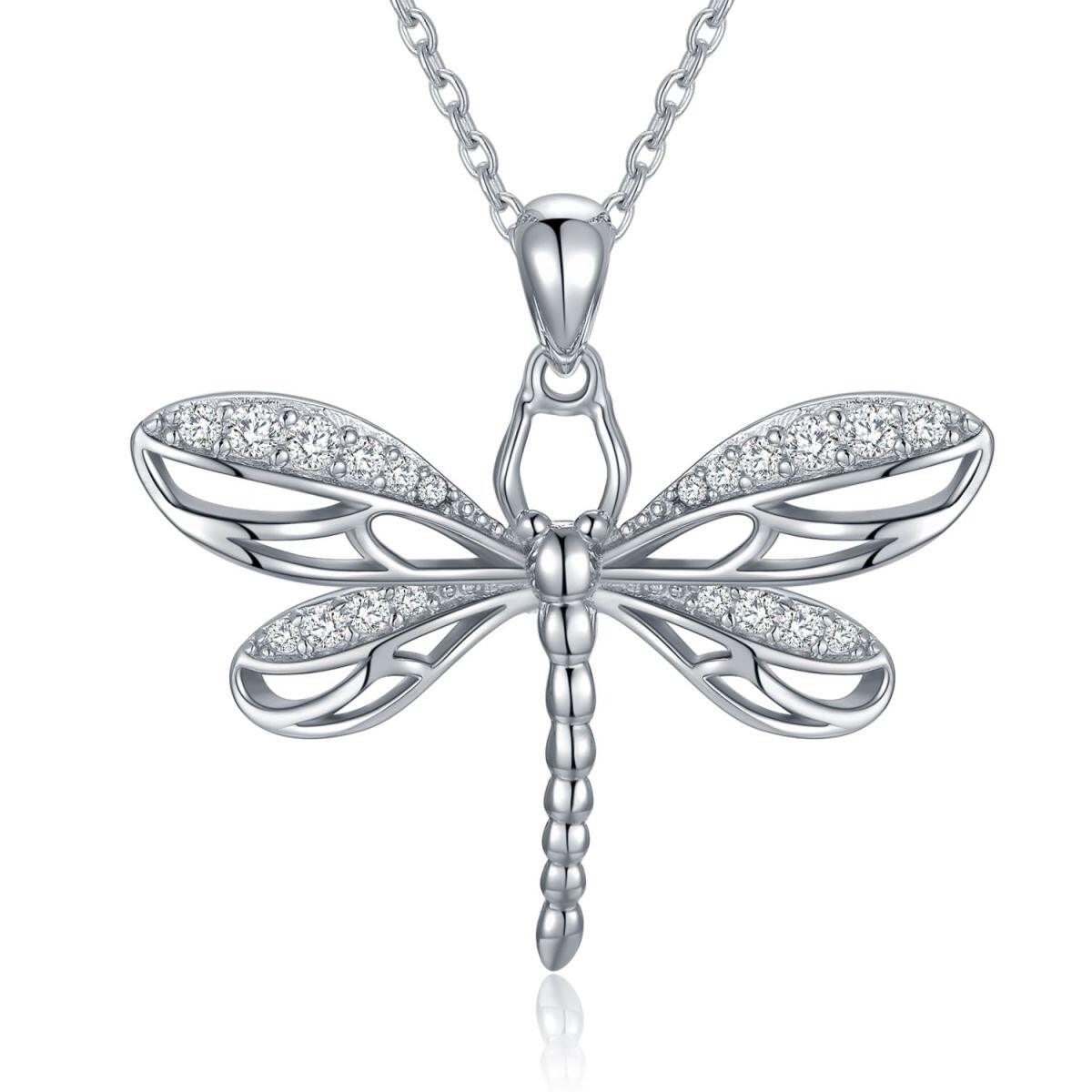 Sterling Silver Cubic Zirconia Dragonfly Pendant Necklace-1