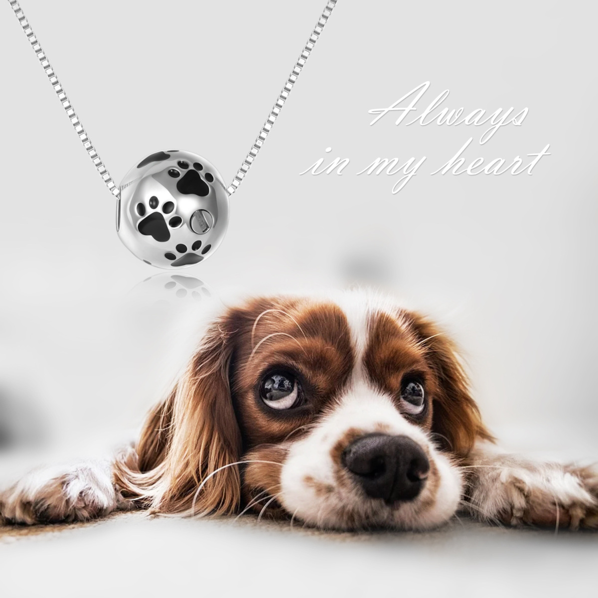 Sterling Silver Paw & Ball Urn Necklace for Ashes-6