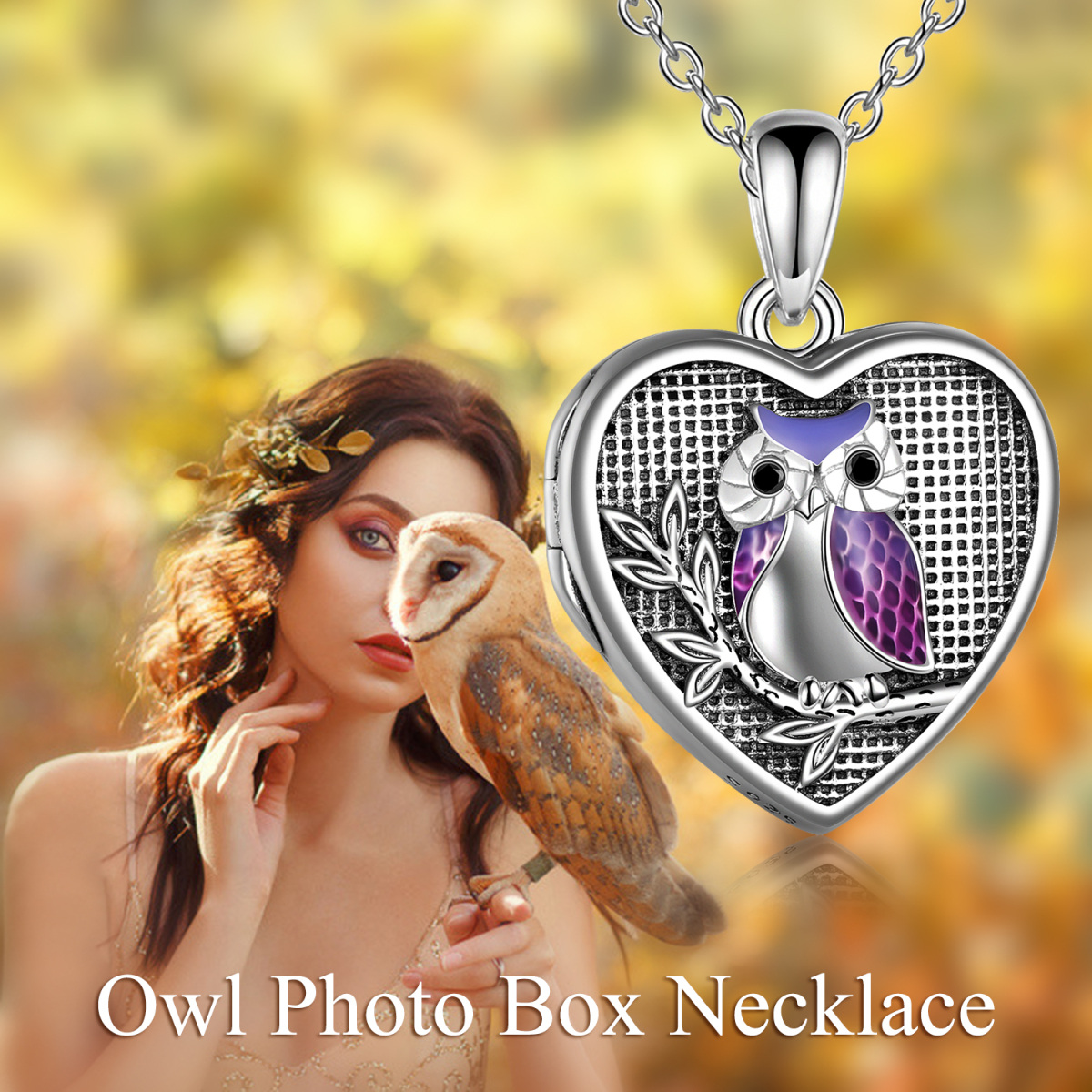 Sterling Silver Owl & Heart Personalized Photo Locket Necklace-6