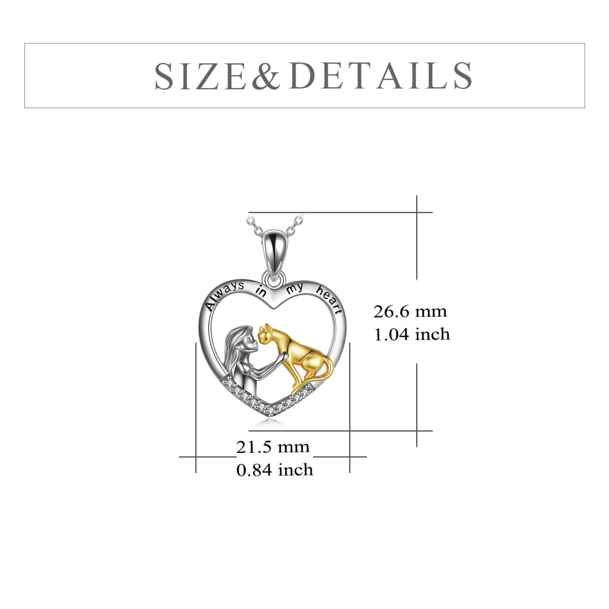 Sterling Silver Two-tone Cat & Girl Heart Pendant Necklace with Engraved Word-6