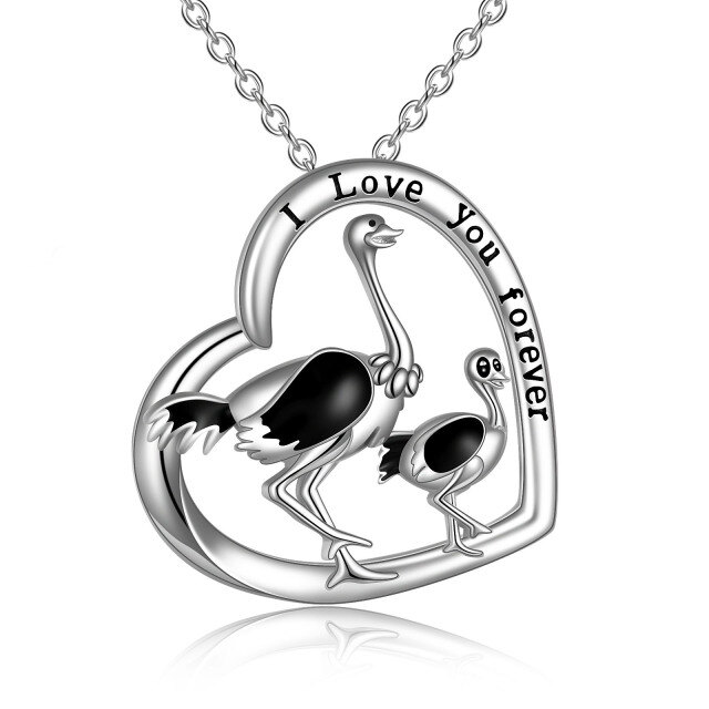 Sterling Silver Ostrich Pendant Necklace with Engraved Word-0