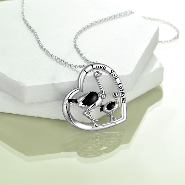 Sterling Silver Ostrich Pendant Necklace with Engraved Word-3