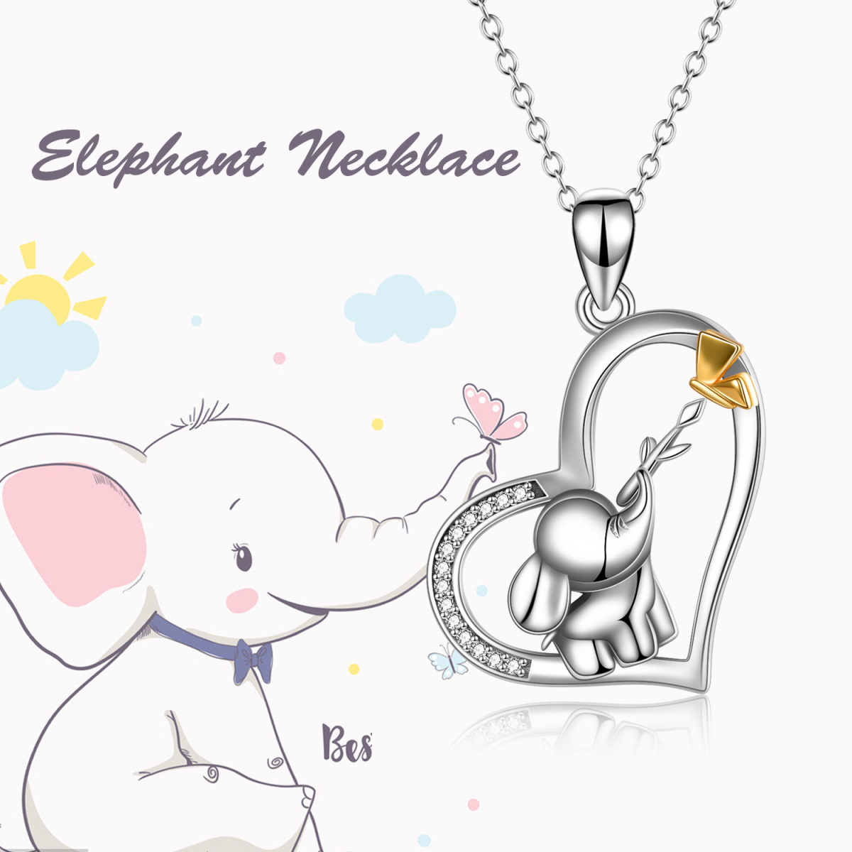 Sterling Silver Two-tone Elephant Pendant Necklace-4