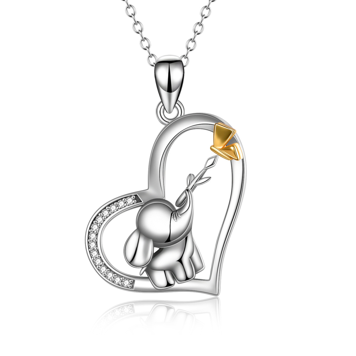 Sterling Silver Two-tone Elephant Pendant Necklace-1