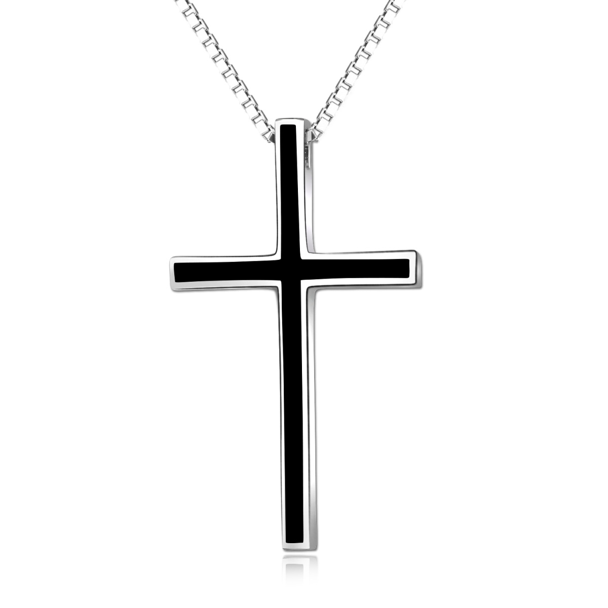 Sterling Silver Black Cross Pendant Necklace with Box Chain-1