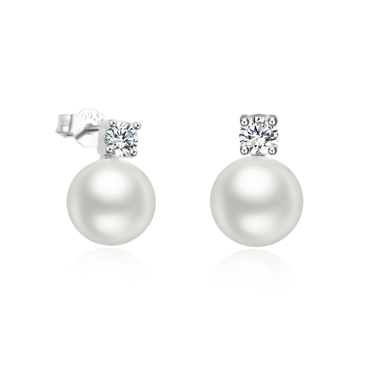 Sterling Silver Pearl Bead Stud Earrings-1
